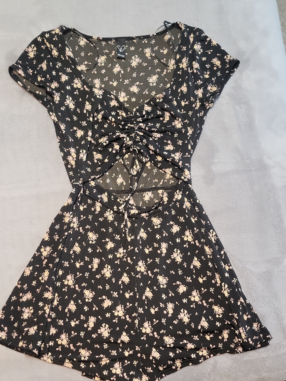 Windsor Black Mini Romper with Cream Floral Print